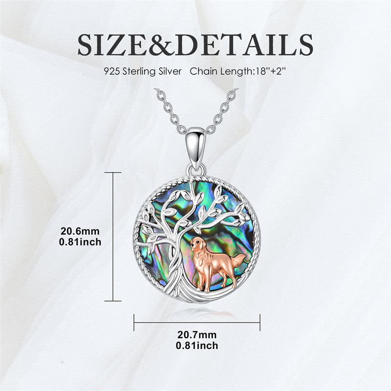 Sterling Silver Abalone Shell Tree of Life Lion Wolf Cat Dog Pendant Necklace