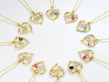 10K 14K 18K Gold Heart Birthstone Personalized Engraved Stethoscope Pendant Necklace