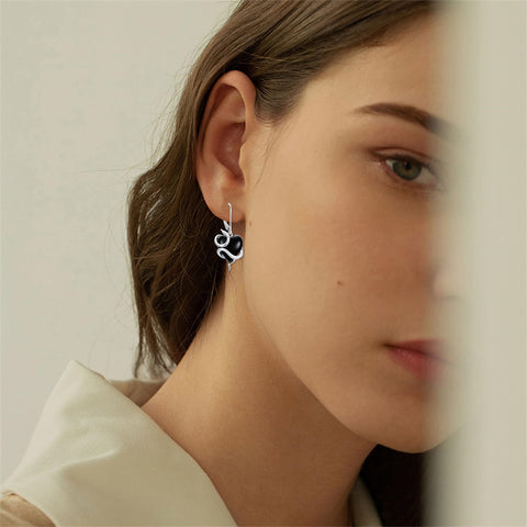 Sterling Silver Black Obsidian Snake Hummingbird Butterfly Dragonfly Leverback Earrings