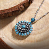 Sterling Silver Turquoise Cone Sunflower Tree of Life Pendant Necklace