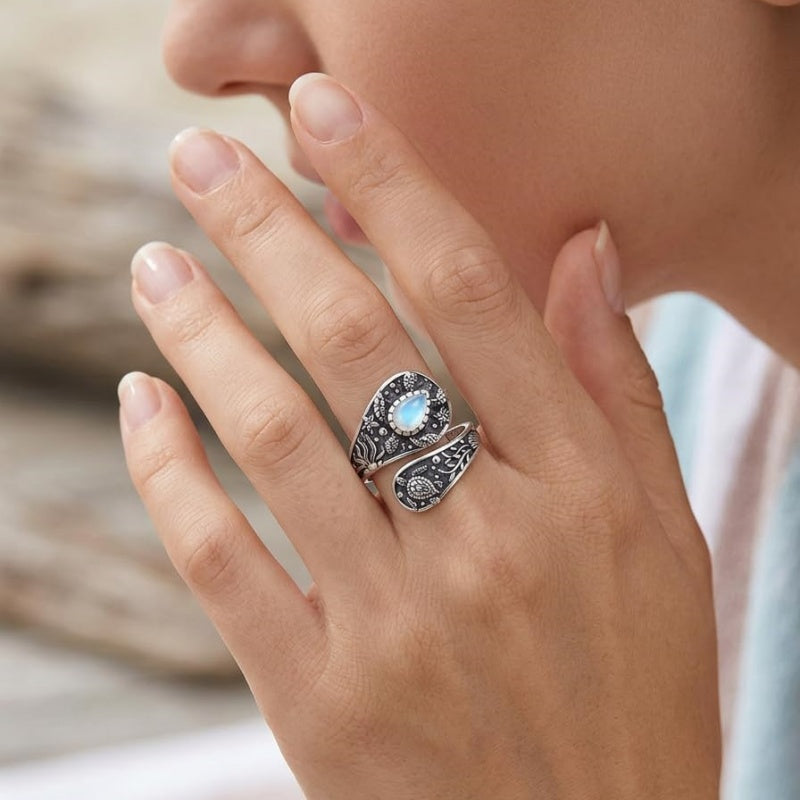 Sterling SilverMustard Seed Turtle Ocean Butterfly Dragonfly Turquoise Adjustable  Spoon Ring Spoon Jewelry for Women