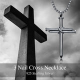 Sterling Silver 3 Nail Cross Pendant Necklace for Men