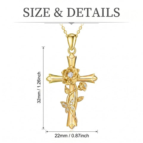 14K Gold Plated Cross Pendant Necklace Faith Jewelry Gift for Women