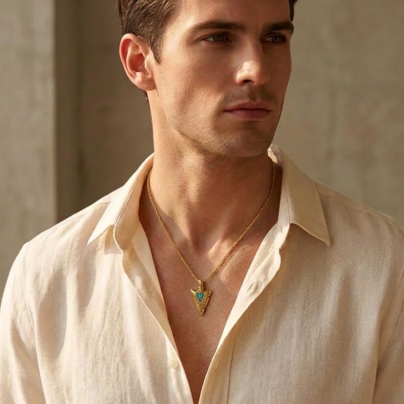 Malachite Turquoise Arrow Pendant Necklace for Men