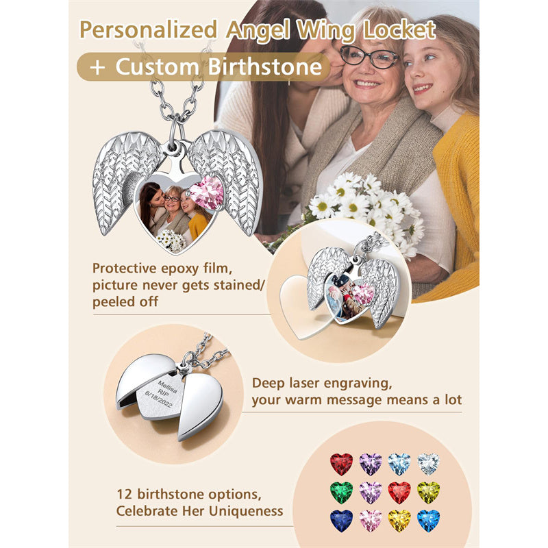 Copper Personalized Bitrthstone Photo Heart Pendant Necklace