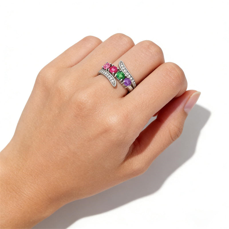 Sterling Silver 2-5 Birthstones Family Ring Gifts for Mother's Day