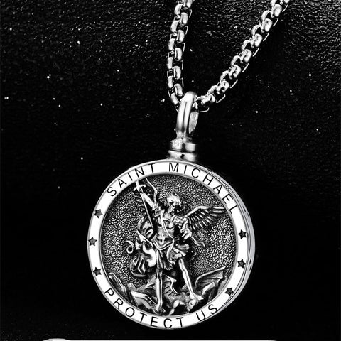 Saint Michael Urn Necklace  925 Sterling Silver Amulet Medal Jewelry for Men Women