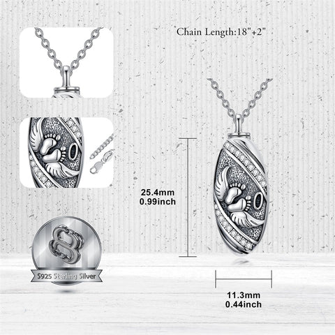 Sterling Silver Oval Paw Prints Dog FootPrints  Heart Rabbit Urn Necklace for Ashes Keepsake Jewelry for Women