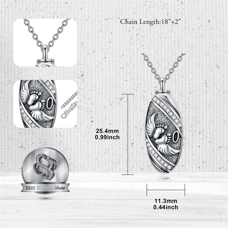 Sterling Silver Oval Paw Prints Dog FootPrints  Heart Rabbit Urn Necklace for Ashes Keepsake Jewelry for Women