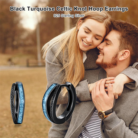 Sterling Silver Cross Celtic Knot Turquoise Hoop Earring for Men