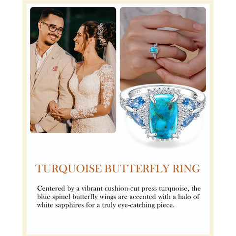 Sterling Silver Cushion Marquise Pear Round Oval Cut Turquoise Engagement Ring for Women