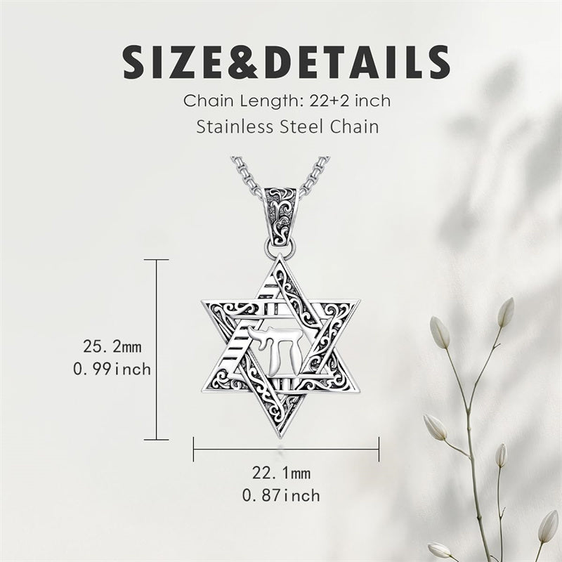Sterling Silver Star of David Chai Cross Evil Eye Lion of Judah Menorah Tree of Life Protection Pendant Necklace