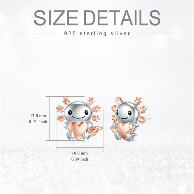 Axolotl Earrings Sterling Silver Animal Stud Earrings Cute Animal Jewelry Gifts for Women Girls