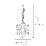 Classic Christmas Holiday Party Snowflake Dangle Earrings Pendant Necklace For Women Teen Polished .925 Sterling Silver Leverback