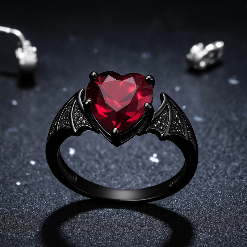 Sterling Silver Personalized Birthstone Punk Skull Bat Snake Ring Goth Jewelry for Halloween Birthday