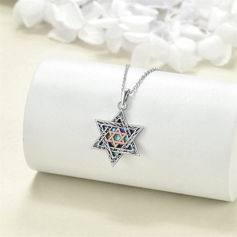 Star of David Necklace Sterling Silver Cross/Chai/Peace Sign/Tree of Life Abalone Shell Jewish Jewelry for Women Men