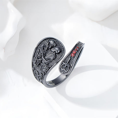 Sterling Silver Skull Couple Adjustable Spoon Ring