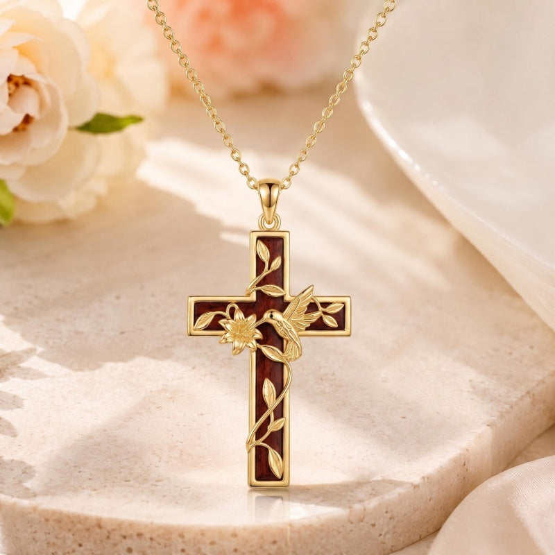 14K Gold Plated Wooden Pendant Necklace Beliefs jewelry