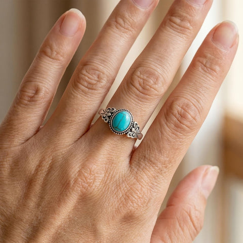 14K Gold Plated Turquoise Ring Western Jewelry Anniversary Birthday Gift for Women