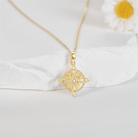14K Yellow Gold Witches Knot Pendant Necklace