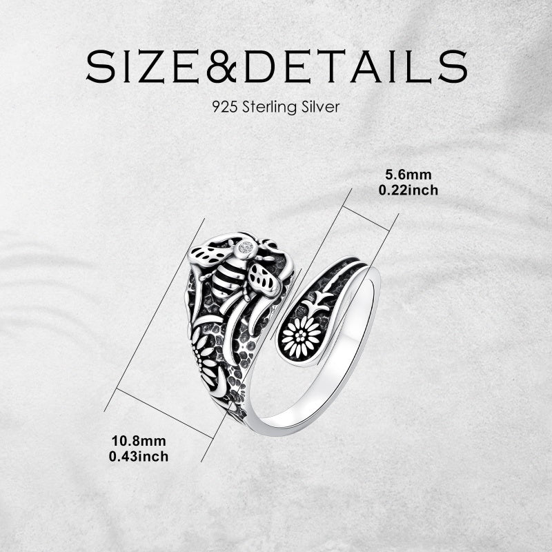 Sterling Silver Turquoise Hummingbird Butterfly Sunflower Adjustable Spoon Ring