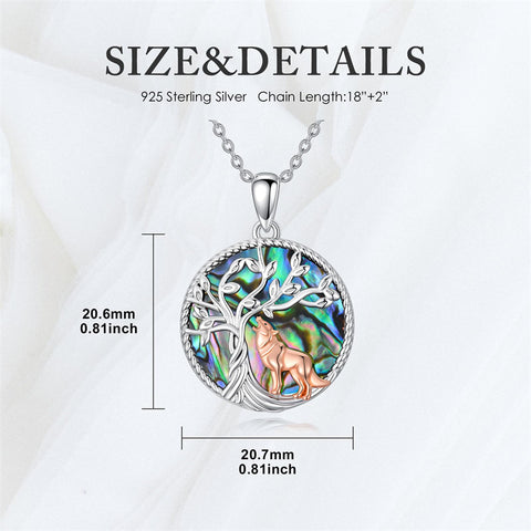Sterling Silver Abalone Shell Tree of Life Lion Wolf Cat Dog Pendant Necklace