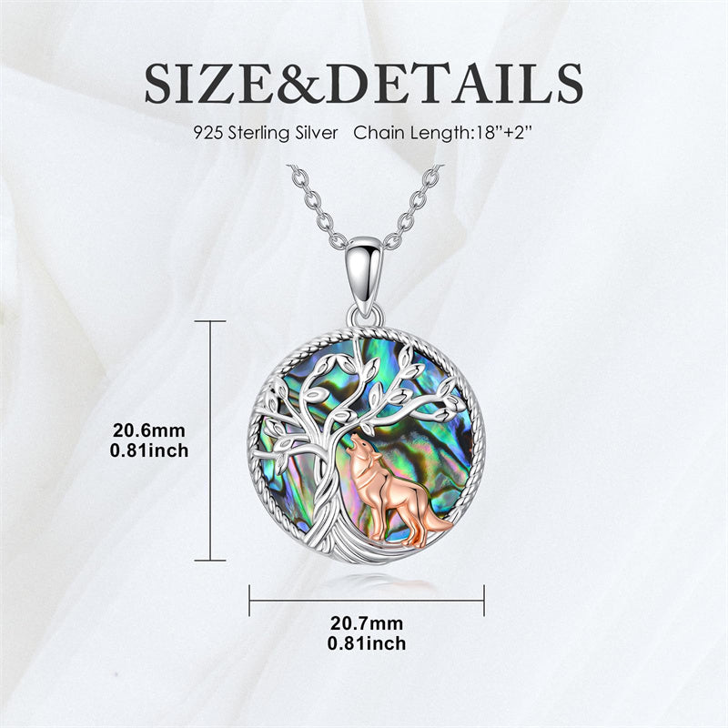 Sterling Silver Abalone Shell Tree of Life Lion Wolf Cat Dog Pendant Necklace