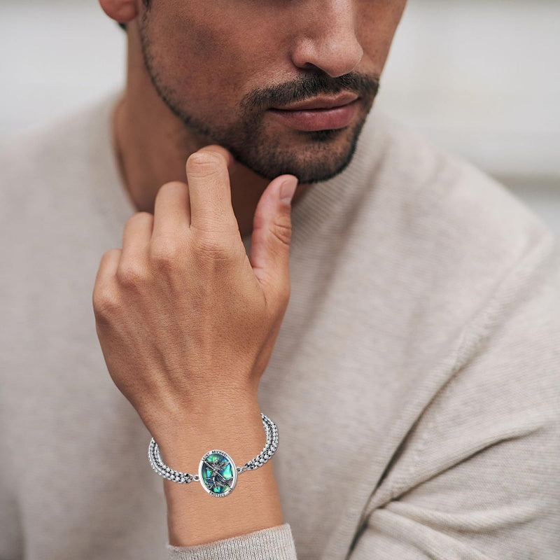 Sterling Silver Abalone Shell Saint Michael Bracelet Catholic Jewelry