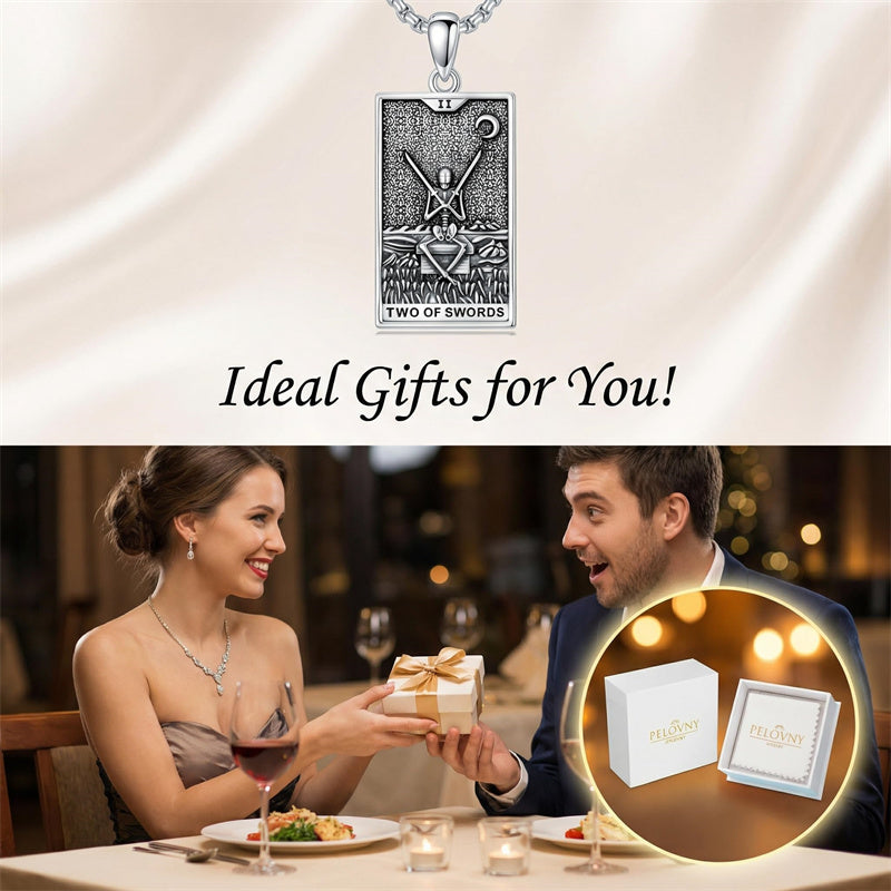 Sterling Silver Lovers Hierophant Magician Three of Swords Wheel of Fortune SkeletonTarot Card Pendant Necklace