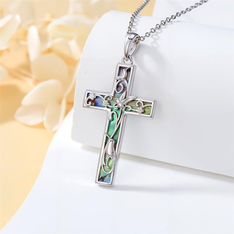 Sterling Silver Abalone Shell Bee Butterfly Dragonfly  Hummingbird Ladybug Cross Pendant Necklace for Women