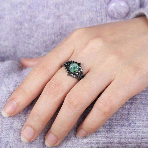 Sterling Silver 10K 14K 18K Gold 2CT Moss Agate Vine Leaf Women's Bridal Ring Sets for Wedding Engagement