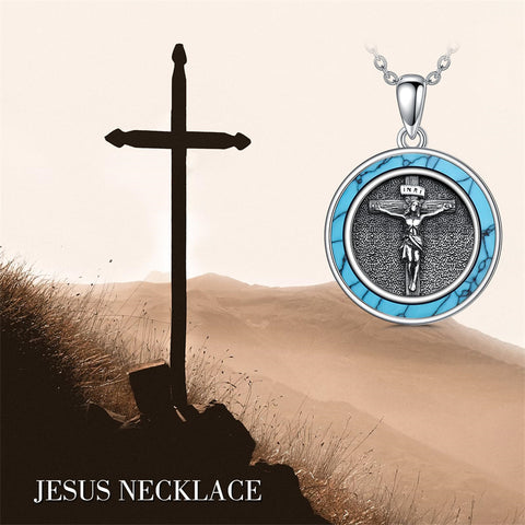 Sterling Silver Crown of Thorns Jesus St Benedict St Michael Pendant Necklace
