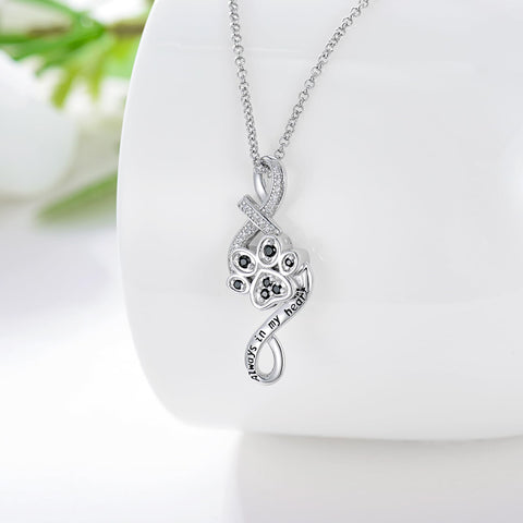 Sterling Silver Paw Print Urn Necklace for Ashes
