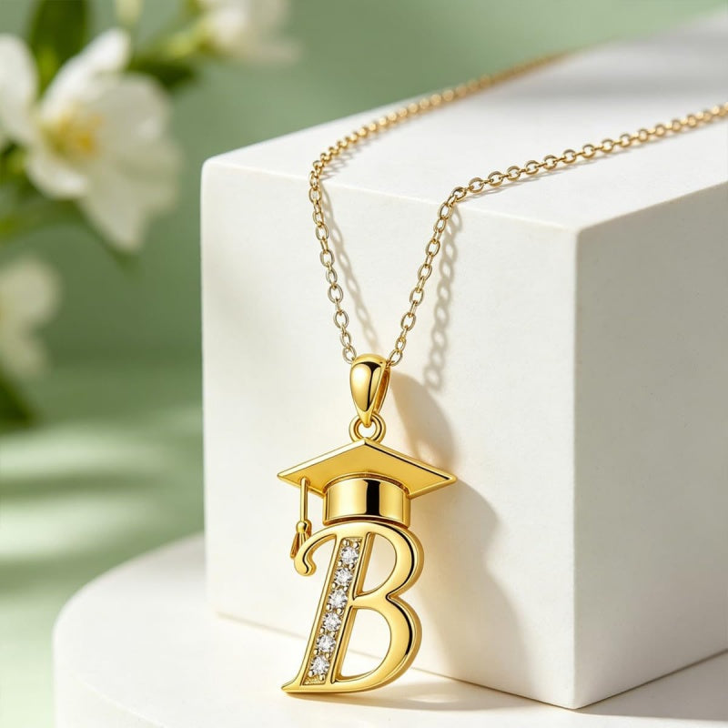 Initial  Graduation 14K Gold Plated Inspiring Grad Pendant Necklace Graduations Jewelry Gifts