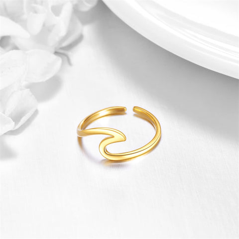 9K Gold Wave Rings Yellow Gold Adjustable Wave Band Ring Fine Gold Free Size Rings Jewelry Gifts for Women Girls