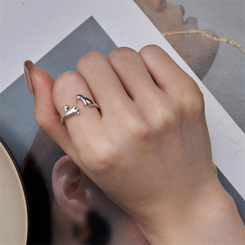 Cat Rings for Women Sterling Silver Adjustable Animal Ring Dainty Stackable Rings Cute Cat Ring Gifts for Cat Lovers