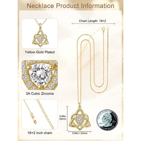 14K Gold Plated Celtic Knot Pendant Necklace Irish Jewelry Gift for Her