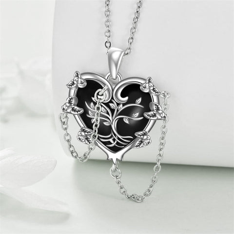 Sterling Silver Gothic Witches Heart Pendant Necklace