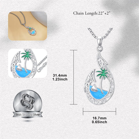 Sterling Silver Hawaiian Beach Fish Hook Pendant Necklace