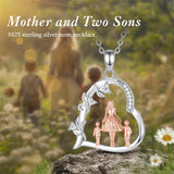Sterling Silver Cubic Zirconia Mother Daughter Father Daughter Pendant Necklace