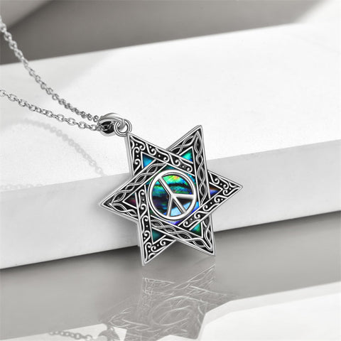 Star of David Necklace Sterling Silver Cross/Chai/Peace Sign/Tree of Life Abalone Shell Jewish Jewelry for Women Men