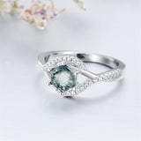 1ct Natural Moss Agate Ring Sterling Silver Green Moss Agate Engagement Ring Wedding Ring Set Jewelry Gift for Women