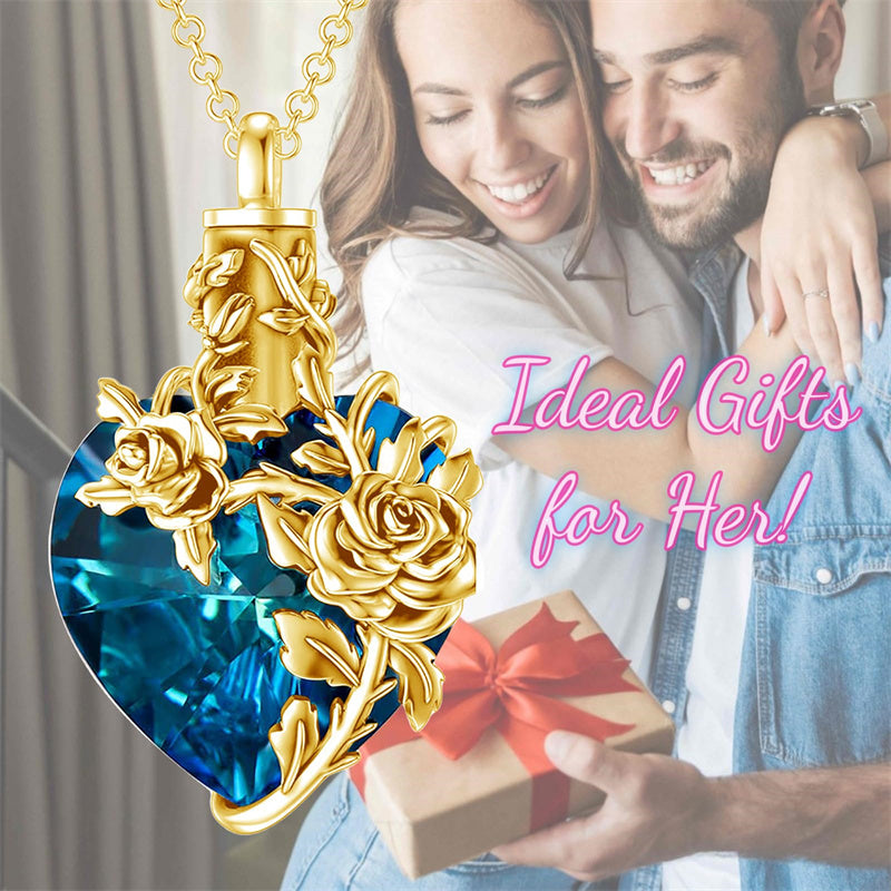 Sterling Silver Heart Crystal Rose Urn Necklaces for Ashes for Women