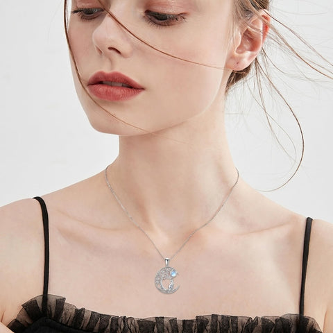 Sterling Silver Moonstone Tree of Life Wolf Cat Fox Rabbit Monkey Pendant Necklace Gift for  Birthday Christmas