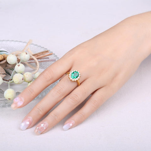 14K Yellow Gold Plated Birthstone Halo Engagement Rings for Women