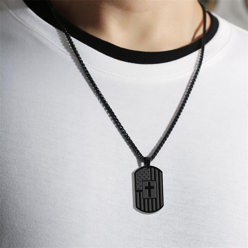 Stainless Steel American Dog Tag Pendant Necklace for Men