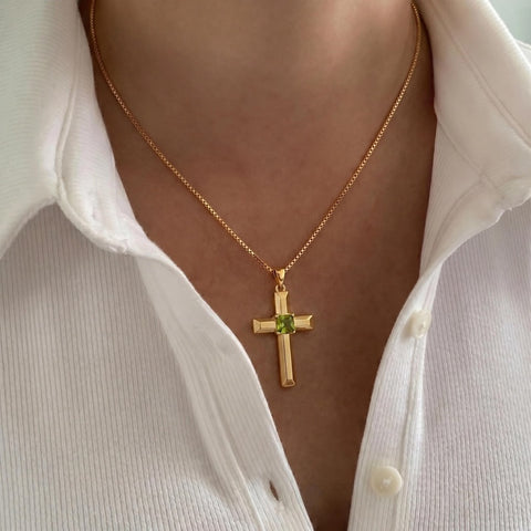 14K Gold Plated  Birthstone Cross Necklace  Pendant Necklace Mother's Day Birthday Gifts for Women