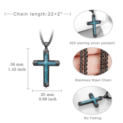 14K Gold Plated Turquoise Malachite Abalone Shell Cross Pendant Necklace for Men