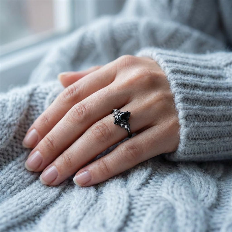 Sterling Silver 10K  14K  18K Gold 1CT-4CT Black Onyx Engagement Ring Gothic Wedding Promise Ring