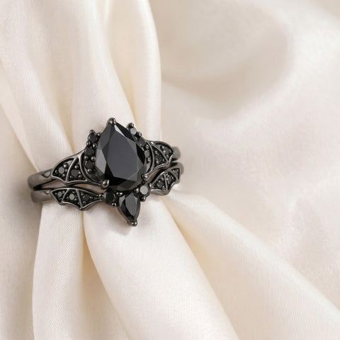 Sterling Silver 10K  14K  18K Gold 1CT-4CT Black Onyx Engagement Ring Gothic Wedding Promise Ring
